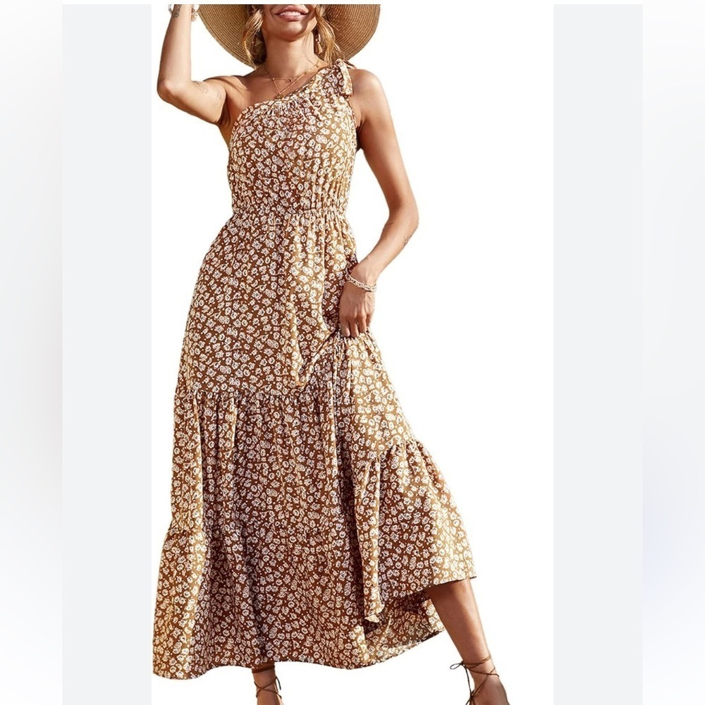 PRETTYGARDEN Women's Summer Floral One Shoulder Maxi Dress NWOT Sz-Medium